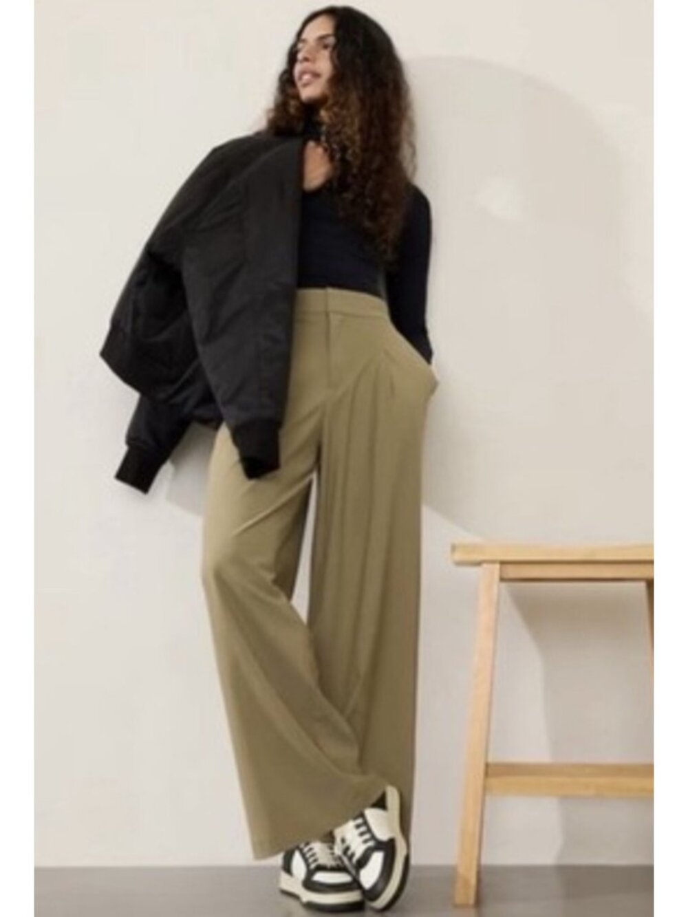 NEW Athleta Pinnacle Wide Leg Trousers Olive Branch High-Rise 16 Lightweight